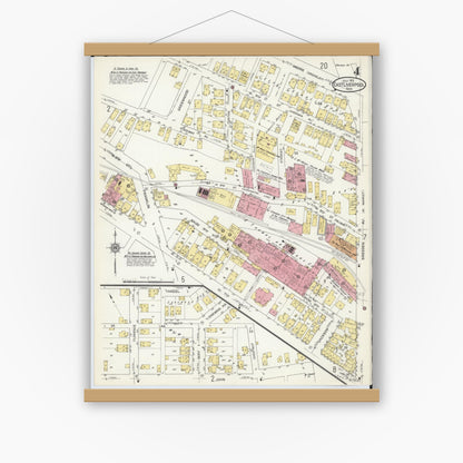 Old map wall art mockup — magnetic wood frame on white wall — Sanborn Fire Insurance Map from East Liverpool, Columbiana County, Ohio (1913), Sheet #0004