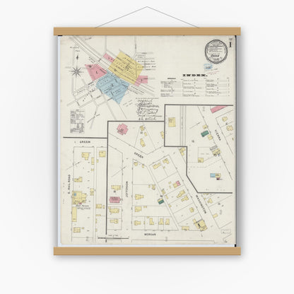 Old map wall art mockup — magnetic wood frame on white wall — Sanborn Fire Insurance Map from Anna, Union County, Illinois (1894) - Complete Map Set
