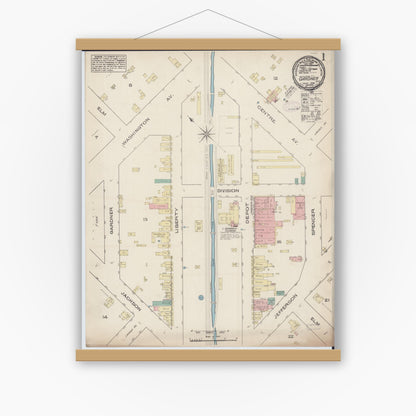 Old map wall art mockup — magnetic wood frame on white wall — Sanborn Fire Insurance Map from Gardner, Grundy County, Illinois (1885) - Complete Map Set