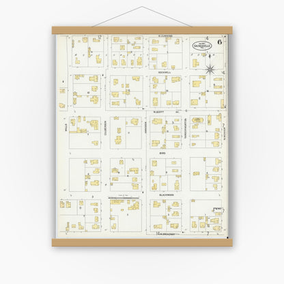 Old map wall art mockup — magnetic wood frame on white wall — Sanborn Fire Insurance Map from Gainesville, Cooke County, Texas (1902), Sheet #0006