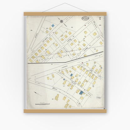 Old map wall art mockup — magnetic wood frame on white wall — Sanborn Fire Insurance Map from Methuen, Essex County, Massachusetts (1919), Sheet #0002