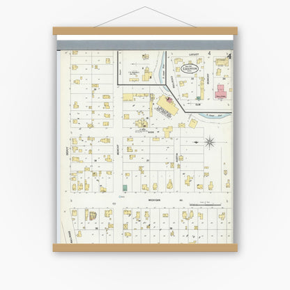 Old map wall art mockup — magnetic wood frame on white wall — Sanborn Fire Insurance Map from Edgerton, Williams County, Ohio (1901), Sheet #0004