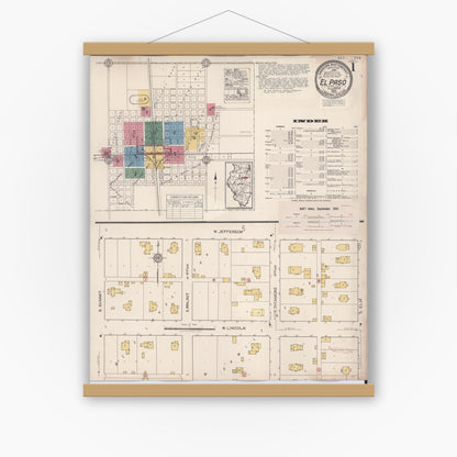 Old map wall art mockup — magnetic wood frame on white wall — Sanborn Fire Insurance Map from El Paso, Woodford County, Illinois (1941), Sheet #0001