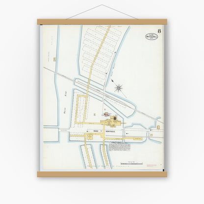 Old map wall art mockup — magnetic wood frame on white wall — Sanborn Fire Insurance Map from Whitehall, Muskegon County, Michigan (1902), Sheet #0008