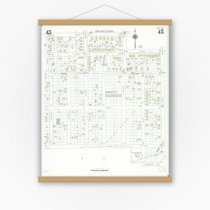 Old map wall art mockup — magnetic wood frame on white wall — Sanborn Fire Insurance Map from Beloit, Rock County, Wisconsin (1939), Sheet #0045