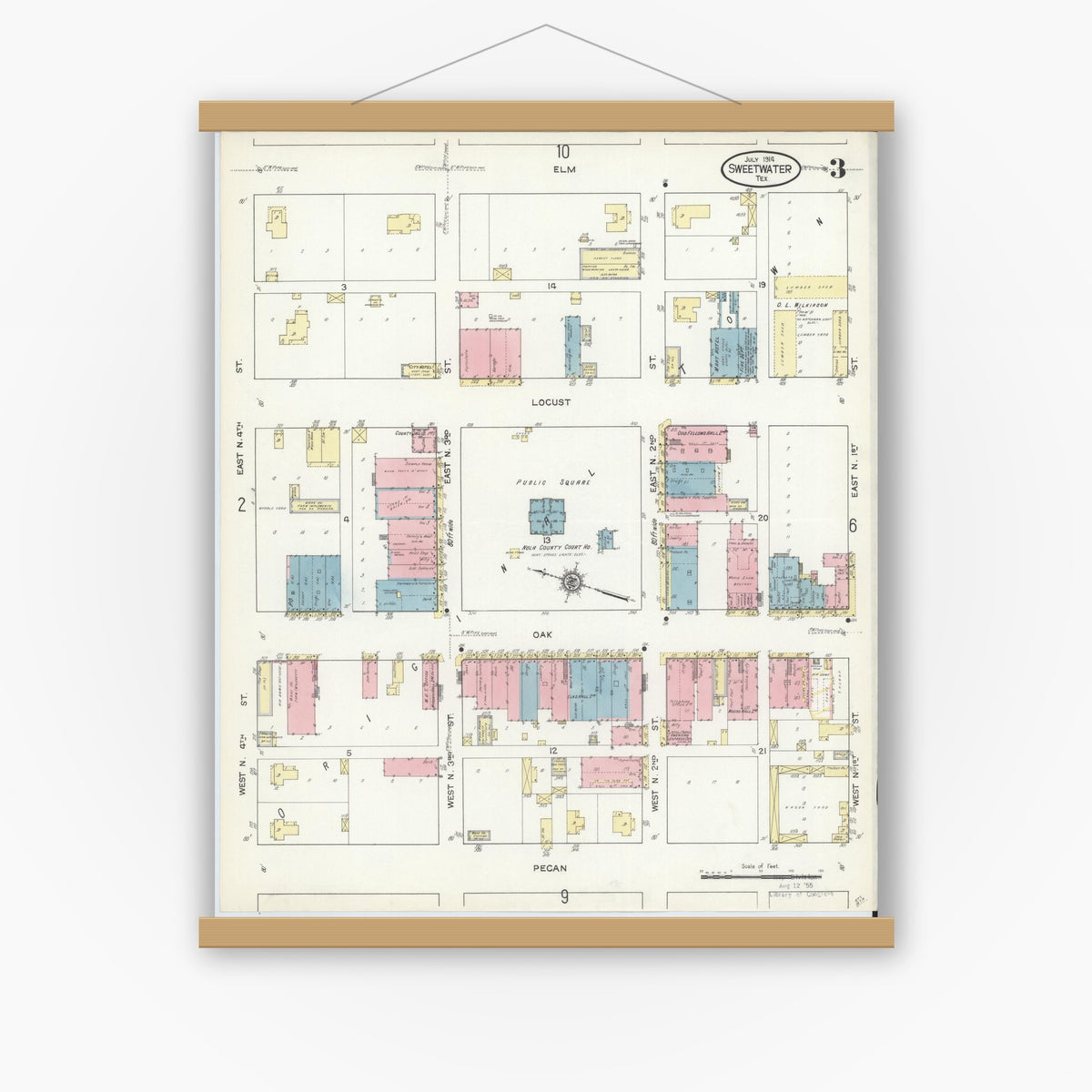 Old map wall art mockup — magnetic wood frame on white wall — Sanborn Fire Insurance Map from Sweetwater, Nolan County, Texas (1914), Sheet #0003