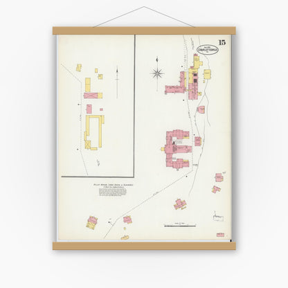 Old map wall art mockup — magnetic wood frame on white wall — Sanborn Fire Insurance Map from Charlottesville, Independent Cities, Virginia (1902), Sheet #0015