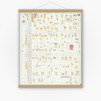 Old map wall art mockup — magnetic wood frame on white wall — Sanborn Fire Insurance Map from Neenah, Winnebago County, Wisconsin (1906), Sheet #0010