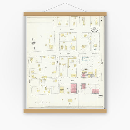 Old map wall art mockup — magnetic wood frame on white wall — Sanborn Fire Insurance Map from Forney, Kaufman County, Texas (1912), Sheet #0002