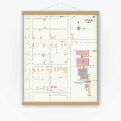 Old map wall art mockup — magnetic wood frame on white wall — Sanborn Fire Insurance Map from Falls Creek, Jefferson And Clearfield Counties, Pennsylvania (1906), Sheet #0006