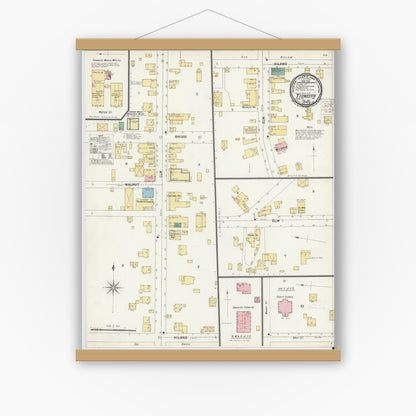 Old map wall art mockup — magnetic wood frame on white wall — Sanborn Fire Insurance Map from Tionesta, Forest County, Pennsylvania (1901), Sheet #0001