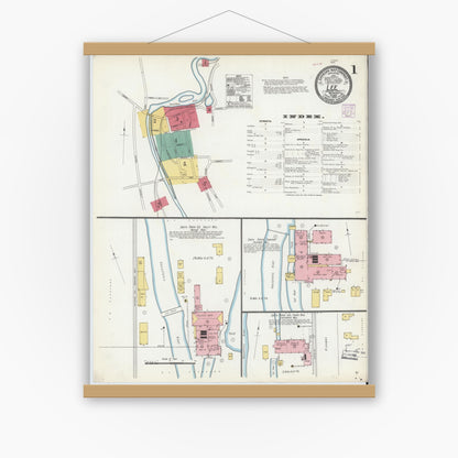 Old map wall art mockup — magnetic wood frame on white wall — Sanborn Fire Insurance Map from Lee, Berkshire County, Massachusetts (1905), Sheet #0001