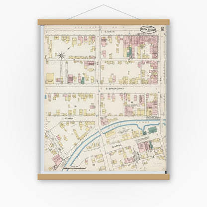 Old map wall art mockup — magnetic wood frame on white wall — Sanborn Fire Insurance Map from Middletown, Butler County, Ohio (1885), Sheet #0002