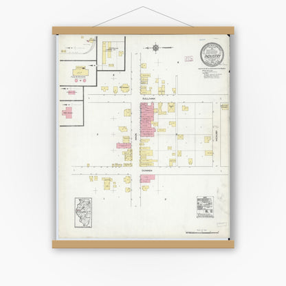 Old map wall art mockup — magnetic wood frame on white wall — Sanborn Fire Insurance Map from Industry, Mcdonough County, Illinois (1914), Sheet #0001