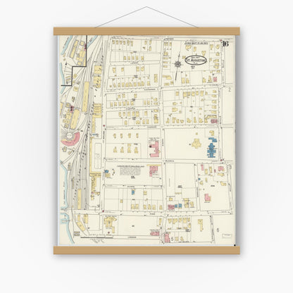 Old map wall art mockup — magnetic wood frame on white wall — Sanborn Fire Insurance Map from Saint Augustine, Saint John's County, Florida (1917), Sheet #0016