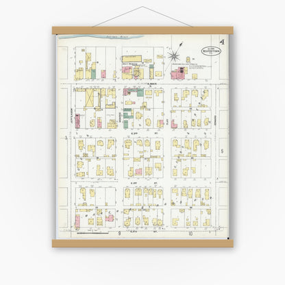 Old map wall art mockup — magnetic wood frame on white wall — Sanborn Fire Insurance Map from Beardstown, Cass County, Illinois (1906), Sheet #0004