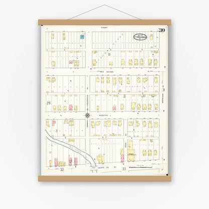 Old map wall art mockup — magnetic wood frame on white wall — Sanborn Fire Insurance Map from Fort Madison, Lee County, Iowa (1913), Sheet #0030