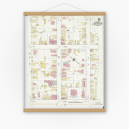 Old map wall art mockup — magnetic wood frame on white wall — Sanborn Fire Insurance Map from Gallipolis, Gallia County, Ohio (1916), Sheet #0011