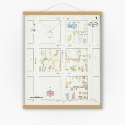 Old map wall art mockup — magnetic wood frame on white wall — Sanborn Fire Insurance Map from Faribault, Rice County, Minnesota (1893), Sheet #0004
