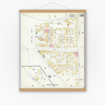 Old map wall art mockup — magnetic wood frame on white wall — Sanborn Fire Insurance Map from Everett, Middlesex County, Massachusetts (1903), Sheet #0028