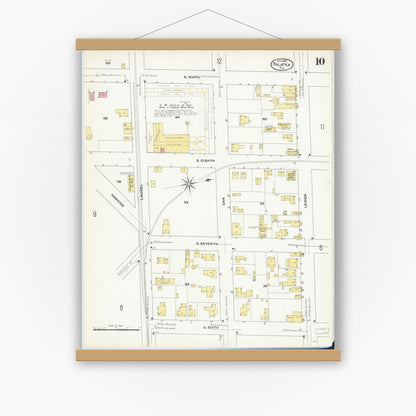 Old map wall art mockup — magnetic wood frame on white wall — Sanborn Fire Insurance Map from Palatka, Putnam County, Florida (1909), Sheet #0010