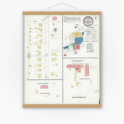 Old map wall art mockup — magnetic wood frame on white wall — Sanborn Fire Insurance Map from Blackstone, Nottoway County, Virginia (1908) - Complete Map Set