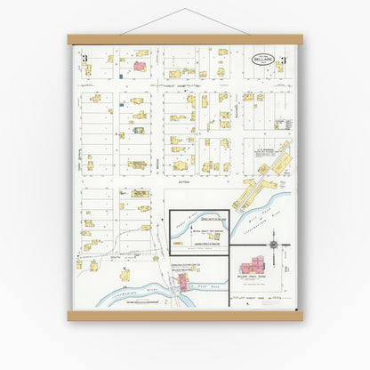 Old map wall art mockup — magnetic wood frame on white wall — Sanborn Fire Insurance Map from Bellaire, Antrim County, Michigan (1929), Sheet #0003