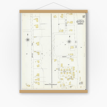 Old map wall art mockup — magnetic wood frame on white wall — Sanborn Fire Insurance Map from Nantucket, Nantucket County, Massachusetts (1904), Sheet #0017