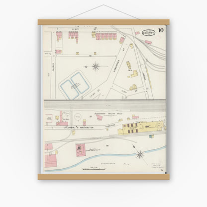Old map wall art mockup — magnetic wood frame on white wall — Sanborn Fire Insurance Map from Columbia, Lancaster County, Pennsylvania (1894), Sheet #0010