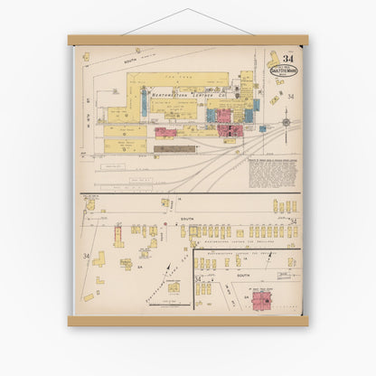 Old map wall art mockup — magnetic wood frame on white wall — Sanborn Fire Insurance Map from Sault Sainte Marie, Chippewa County, Michigan (1922), Sheet #0034
