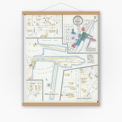 Old map wall art mockup — magnetic wood frame on white wall — Sanborn Fire Insurance Map from Baraga, Baraga County, Michigan (1902), Sheet #0001