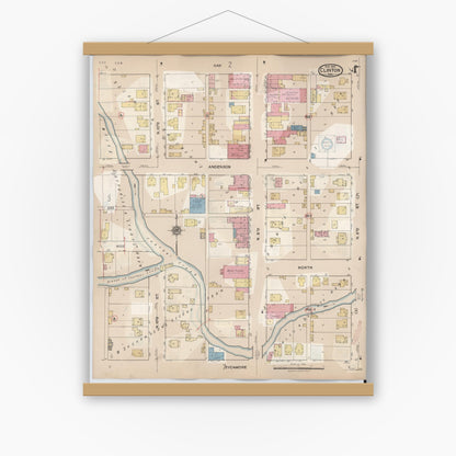 Old map wall art mockup — magnetic wood frame on white wall — Sanborn Fire Insurance Map from Clinton, Vermillion County, Indiana (1947), Sheet #0004