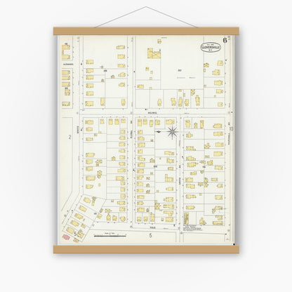 Old map wall art mockup — magnetic wood frame on white wall — Sanborn Fire Insurance Map from Gloversville, Fulton County, New York (1902), Sheet #0006