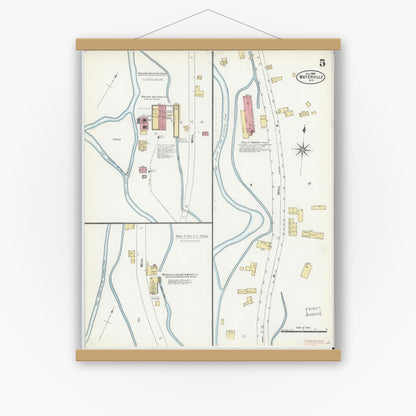 Old map wall art mockup — magnetic wood frame on white wall — Sanborn Fire Insurance Map from Waterville, Oneida County, New York (1906), Sheet #0005