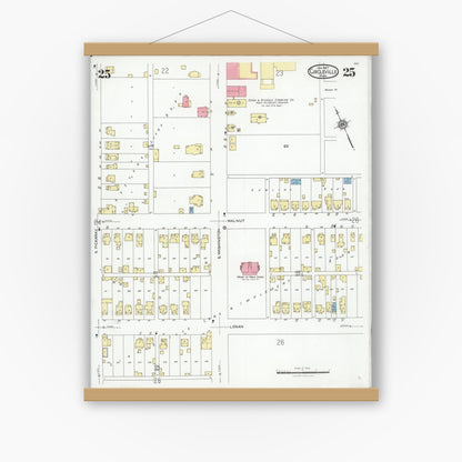 Old map wall art mockup — magnetic wood frame on white wall — Sanborn Fire Insurance Map from Circleville, Pickaway County, Ohio (1927), Sheet #0025