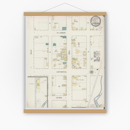 Old map wall art mockup — magnetic wood frame on white wall — Sanborn Fire Insurance Map from Los Alamos, Santa Barbara County, California (1886), Sheet #0001