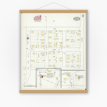 Old map wall art mockup — magnetic wood frame on white wall — Sanborn Fire Insurance Map from Iron River, Iron County, Michigan (1917), Sheet #0002
