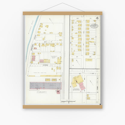 Old map wall art mockup — magnetic wood frame on white wall — Sanborn Fire Insurance Map from Ford City, Armstrong County, Pennsylvania (1904), Sheet #0006
