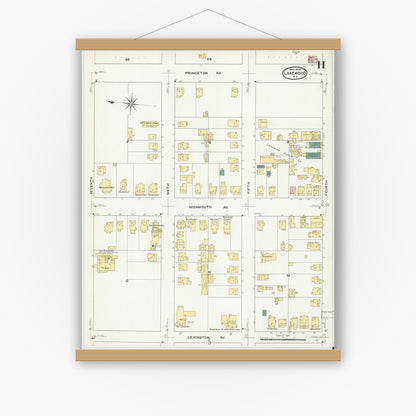 Old map wall art mockup — magnetic wood frame on white wall — Sanborn Fire Insurance Map from Lakewood, Ocean County, New Jersey (1909), Sheet #0011