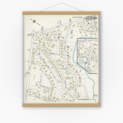 Old map wall art mockup — magnetic wood frame on white wall — Sanborn Fire Insurance Map from Winchester, Middlesex County, Massachusetts (1921), Sheet #0010