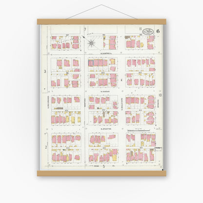 Old map wall art mockup — magnetic wood frame on white wall — Sanborn Fire Insurance Map from El Paso, El Paso County, Texas (1905), Sheet #0006
