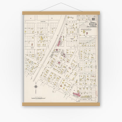 Old map wall art mockup — magnetic wood frame on white wall — Sanborn Fire Insurance Map from Crookston, Polk County, Minnesota (1922), Sheet #0018