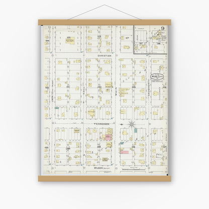 Old map wall art mockup — magnetic wood frame on white wall — Sanborn Fire Insurance Map from Webb City, Jasper County, Missouri (1891), Sheet #0009