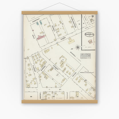 Old map wall art mockup — magnetic wood frame on white wall — Sanborn Fire Insurance Map from Marinette, Marinette County, Wisconsin (1884), Sheet #0009