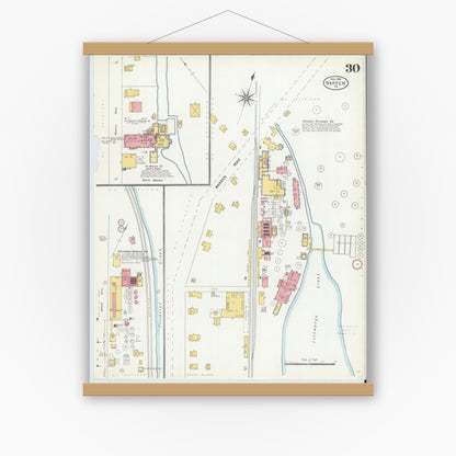 Old map wall art mockup — magnetic wood frame on white wall — Sanborn Fire Insurance Map from Warren, Warren County, Pennsylvania (1904), Sheet #0030