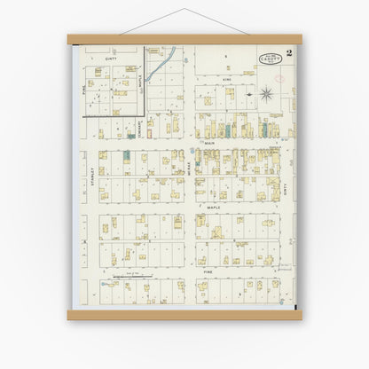Old map wall art mockup — magnetic wood frame on white wall — Sanborn Fire Insurance Map from Cadott, Chippewa County, Wisconsin (1894), Sheet #0002