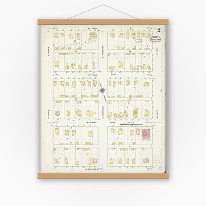 Old map wall art mockup — magnetic wood frame on white wall — Sanborn Fire Insurance Map from Paxton, Ford County, Illinois (1910), Sheet #0002
