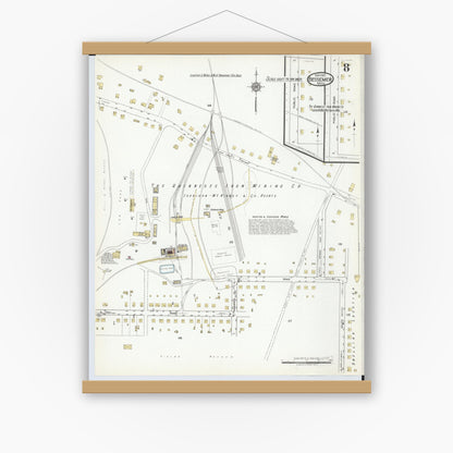 Old map wall art mockup — magnetic wood frame on white wall — Sanborn Fire Insurance Map from Bessemer, Gogebic County, Michigan (1917), Sheet #0008
