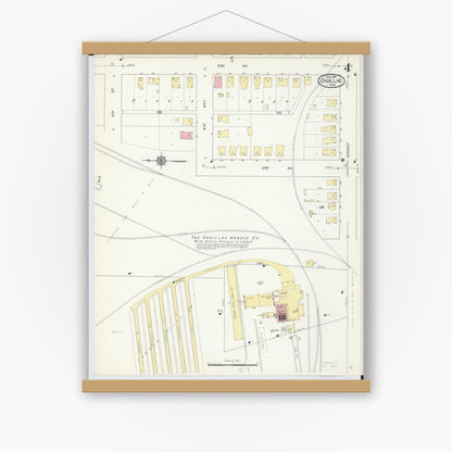 Old map wall art mockup — magnetic wood frame on white wall — Sanborn Fire Insurance Map from Cadillac, Wexford County, Michigan (1914), Sheet #0004