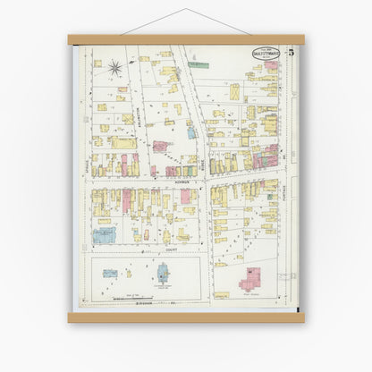Old map wall art mockup — magnetic wood frame on white wall — Sanborn Fire Insurance Map from Sault Sainte Marie, Chippewa County, Michigan (1895), Sheet #0005